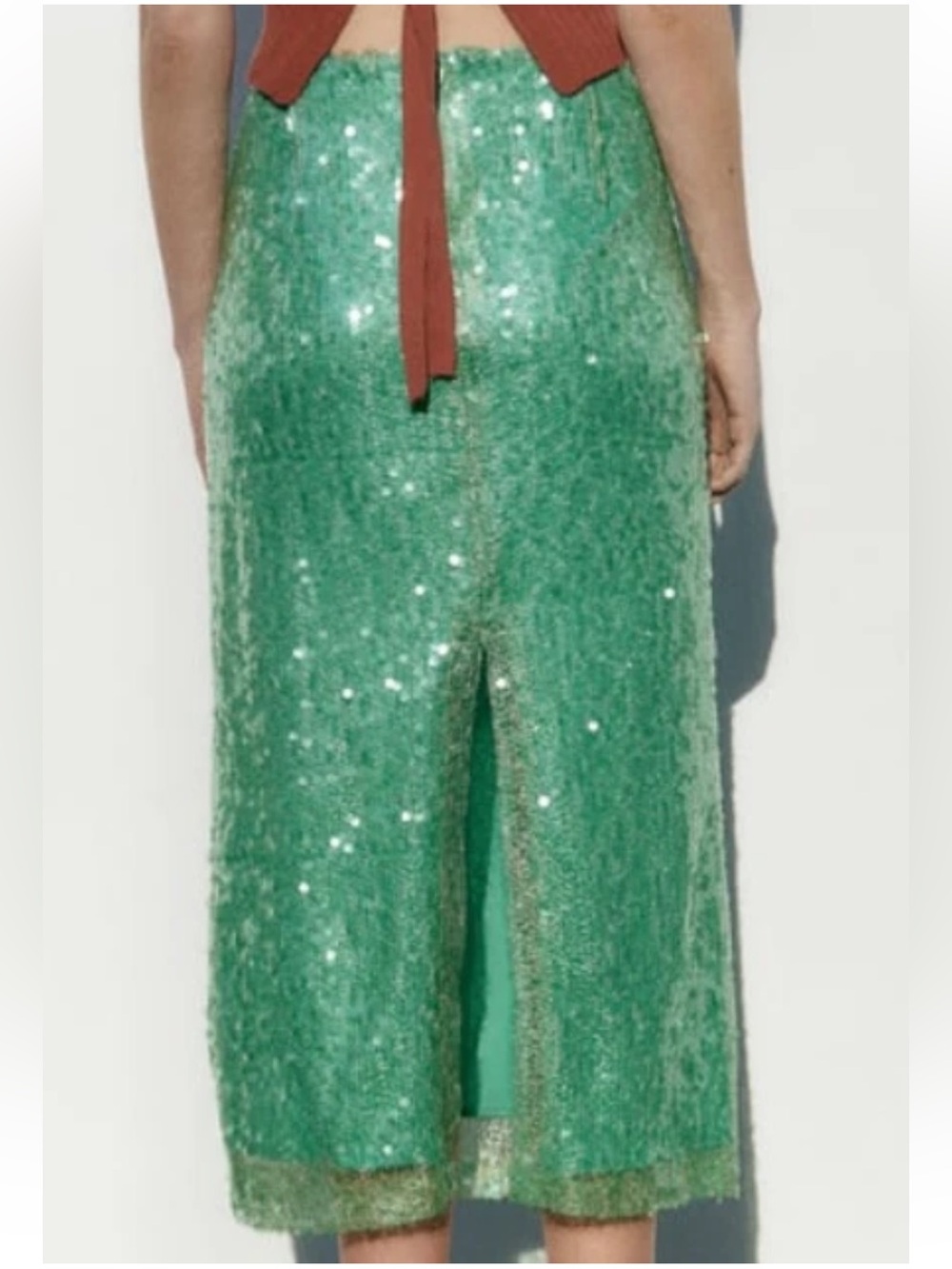 Zara NWT Sequined Sea Green Midi Skirt Size Large Occasions - Picture 16 of 16